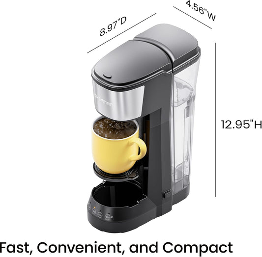 Chefman Single Serve Coffee Maker, K Cup Coffee Machine: Compatible with K-Cup Pods and Ground Coffee, Brew 6 to 12oz Cup Drip Coffee Maker, 40oz Water Reservoir, Cup Lift, Filter Included