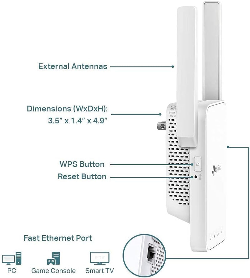 TP-Link AC1200 WiFi Extender (RE315) - Covers up to 1,500 Sq.ft and 25 Devices, Up to 1200Mbps, Dual Band WiFi Booster Repeater, Access Point Mode, white