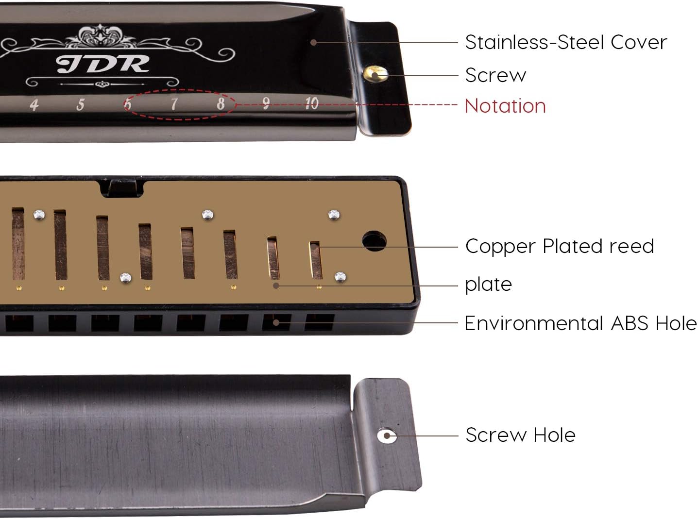 Harmonica C, Blues armonica Key of C 10 Hole 20 Tone with Case Mouth Organ Standard Diatonic for Kids Beginner Adults Professional Player Teacher Parents Students Black New Year Gift