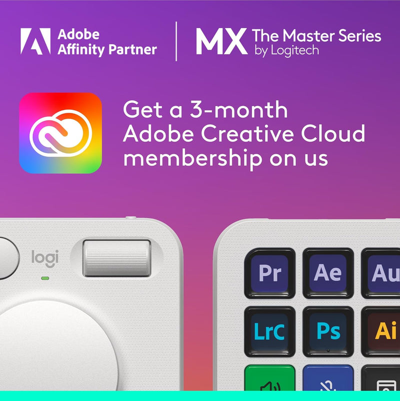 Logitech MX Creative Console - 9 Customizable LCD Keys, Control Dial for Graphic Design, Video Editing, Control Adobe, Zoom, Spotify and more - Pale Grey, With 3-months Adobe Creative Cloud membership