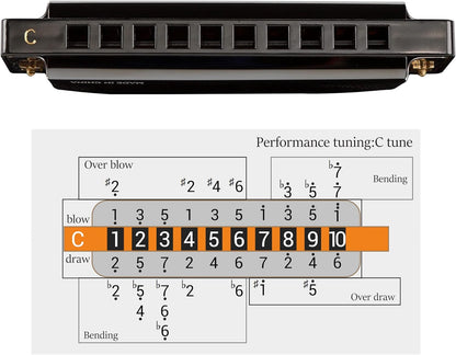 Harmonica C, Blues armonica Key of C 10 Hole 20 Tone with Case Mouth Organ Standard Diatonic for Kids Beginner Adults Professional Player Teacher Parents Students Black New Year Gift