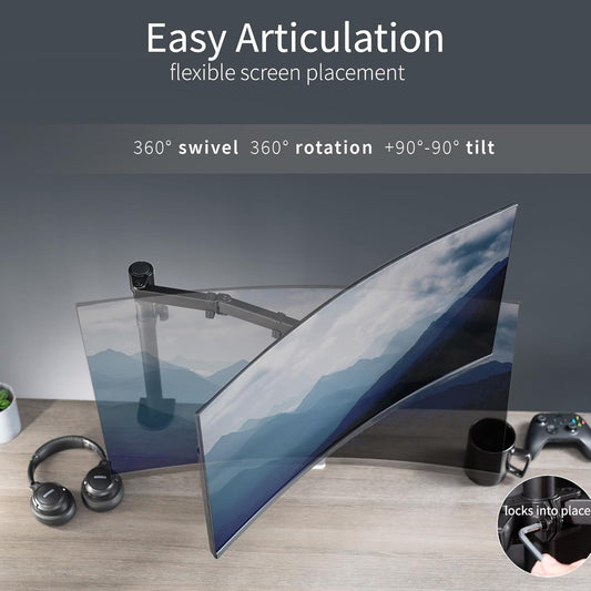 VIVO Single Monitor Arm Desk Mount, Holds Screens up to 32 inch Regular and 38 inch Ultrawide, Fully Adjustable Stand with C-Clamp and Grommet Base, VESA 75x75mm or 100x100mm, Black, STAND-V001 - PuriLite