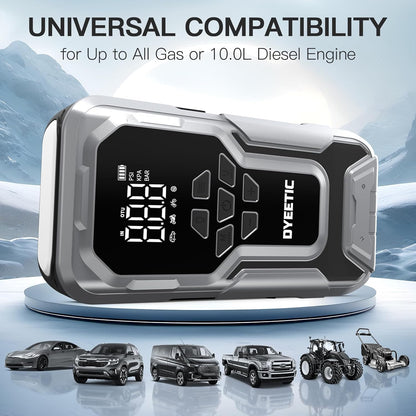 Portable Car Jump Starter with Air Compressor – 6000A 12V Jump Box – 150 PSI Tire Inflator – 21800mAh Power Bank – Digital Display & Smart Jumper Cables