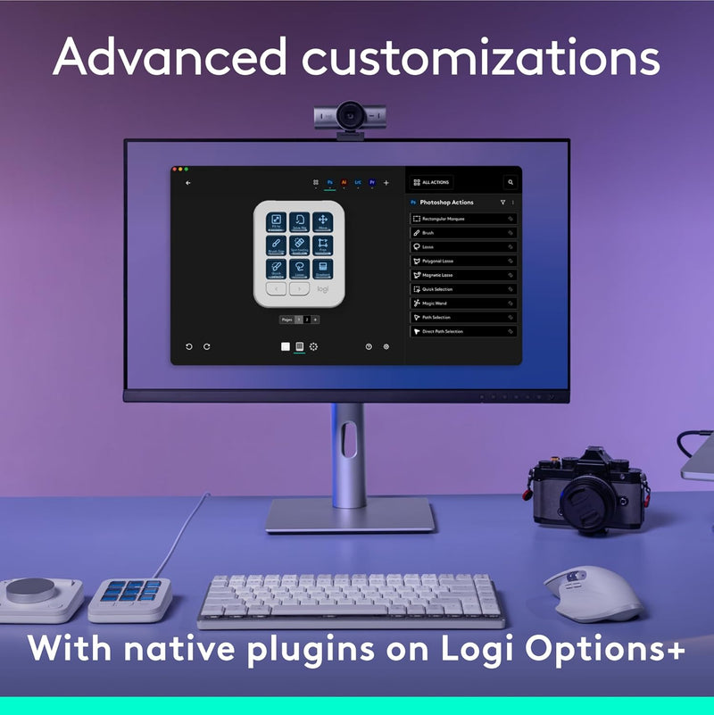 Logitech MX Creative Console - 9 Customizable LCD Keys, Control Dial for Graphic Design, Video Editing, Control Adobe, Zoom, Spotify and more - Pale Grey, With 3-months Adobe Creative Cloud membership