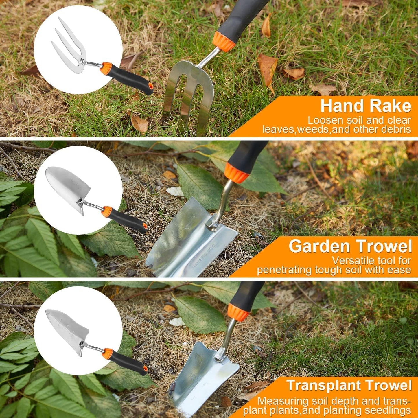 Garden Tools Set, 10 Pcs Stainless Steel Heavy Duty Gardening Tools Set with Folding Saw, Garden Hand Tools Starter Kit, Landscaping Tools, Gardening Tools Gift Sets for Women and Men