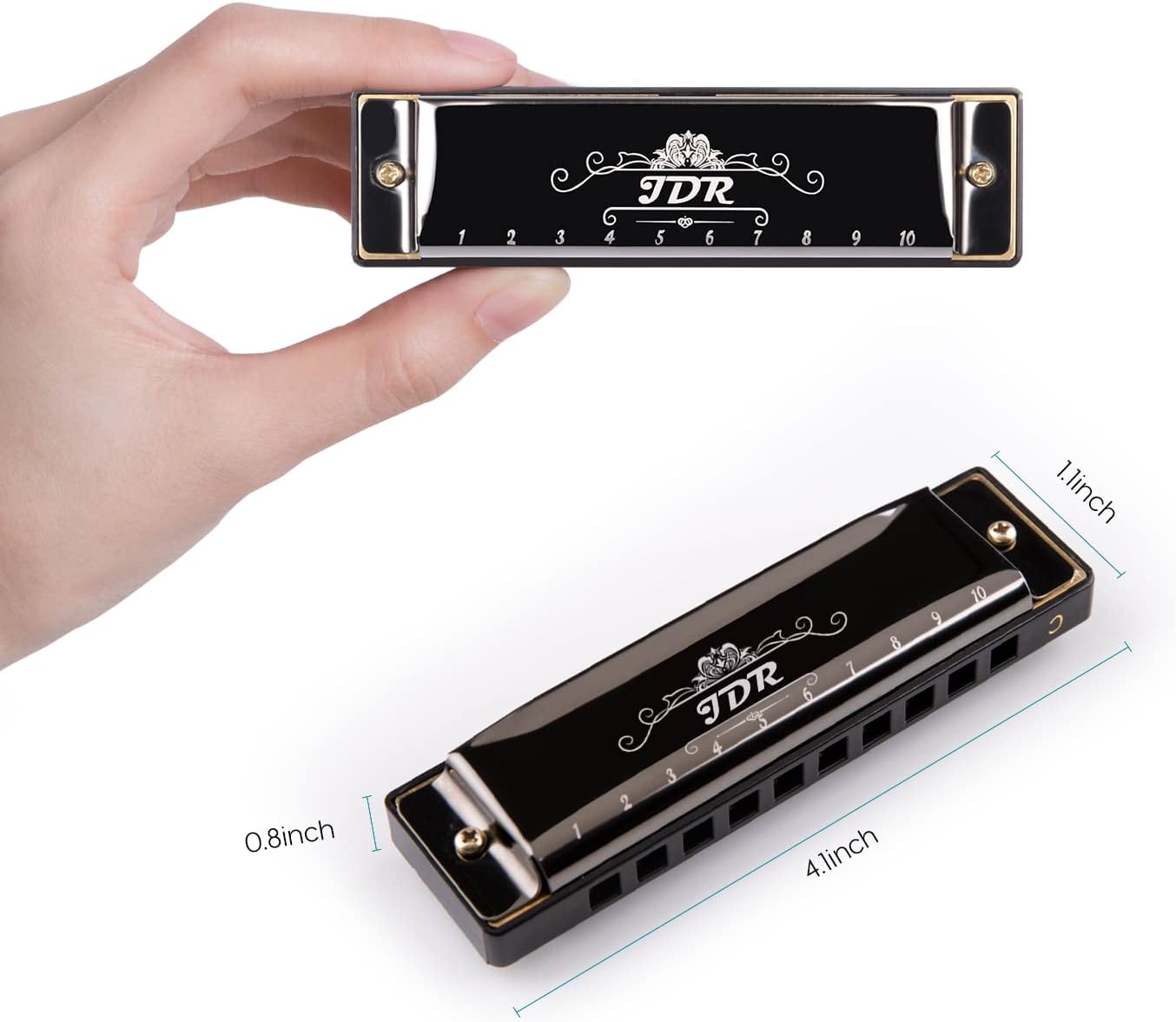 Harmonica C, Blues armonica Key of C 10 Hole 20 Tone with Case Mouth Organ Standard Diatonic for Kids Beginner Adults Professional Player Teacher Parents Students Black New Year Gift