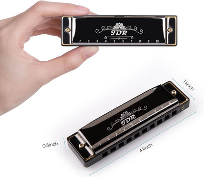 Harmonica C, Blues armonica Key of C 10 Hole 20 Tone with Case Mouth Organ Standard Diatonic for Kids Beginner Adults Professional Player Teacher Parents Students Black New Year Gift