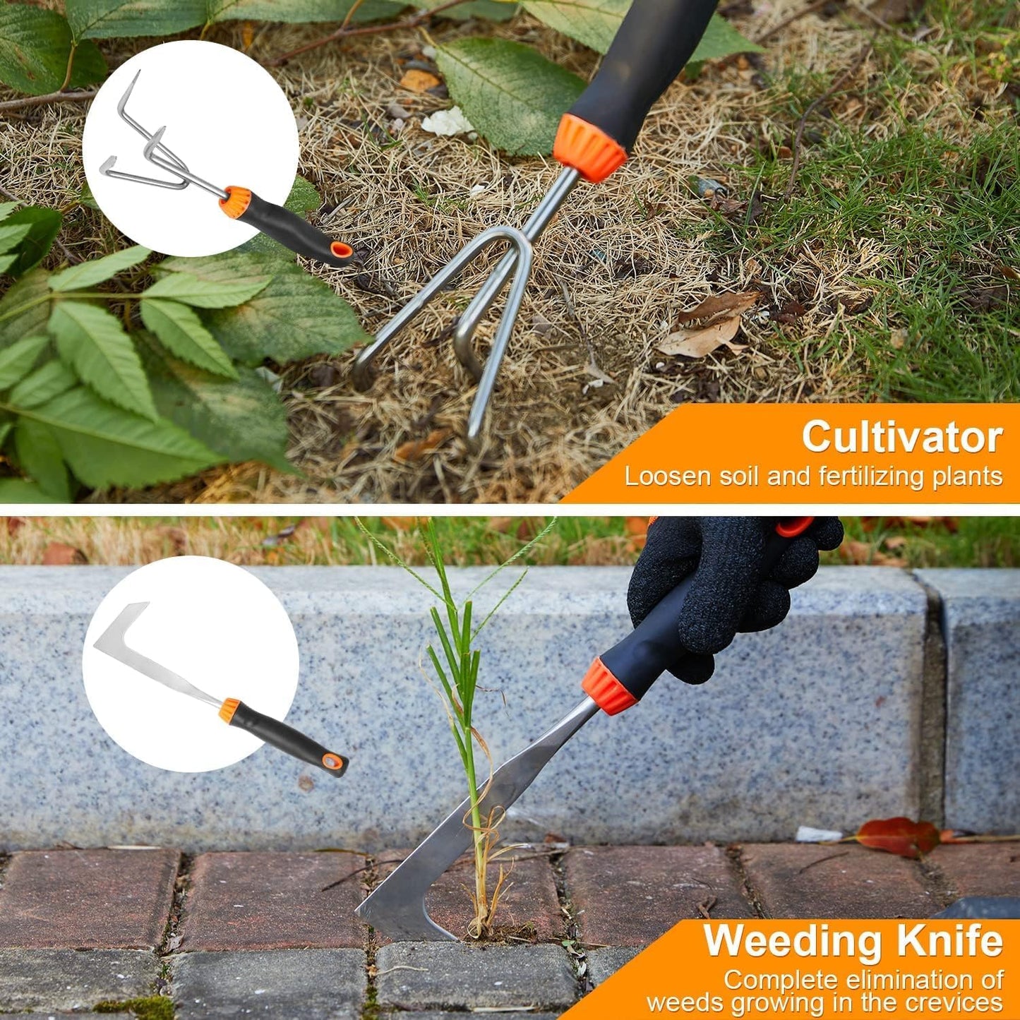 Garden Tools Set, 10 Pcs Stainless Steel Heavy Duty Gardening Tools Set with Folding Saw, Garden Hand Tools Starter Kit, Landscaping Tools, Gardening Tools Gift Sets for Women and Men
