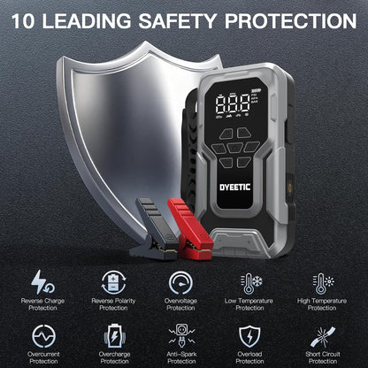 Portable Car Jump Starter with Air Compressor – 6000A 12V Jump Box – 150 PSI Tire Inflator – 21800mAh Power Bank – Digital Display & Smart Jumper Cables