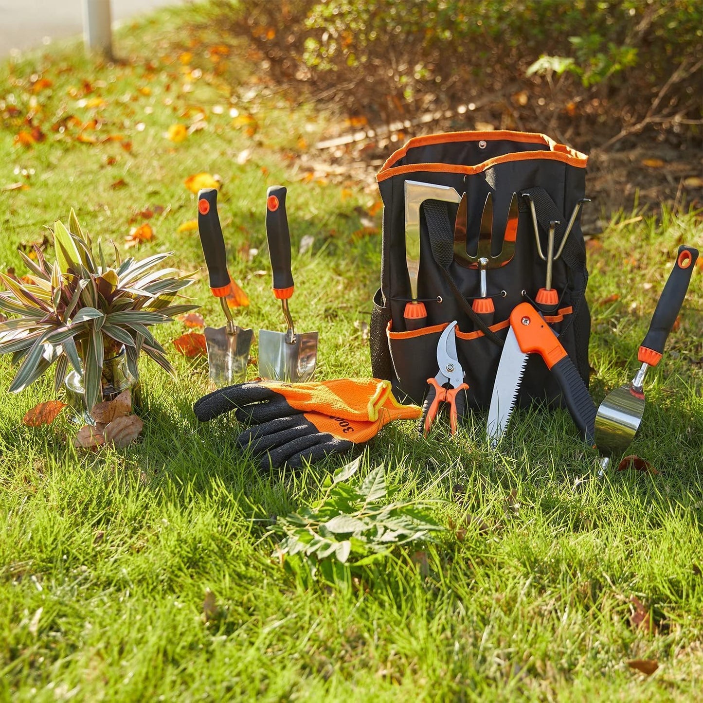 Garden Tools Set, 10 Pcs Stainless Steel Heavy Duty Gardening Tools Set with Folding Saw, Garden Hand Tools Starter Kit, Landscaping Tools, Gardening Tools Gift Sets for Women and Men