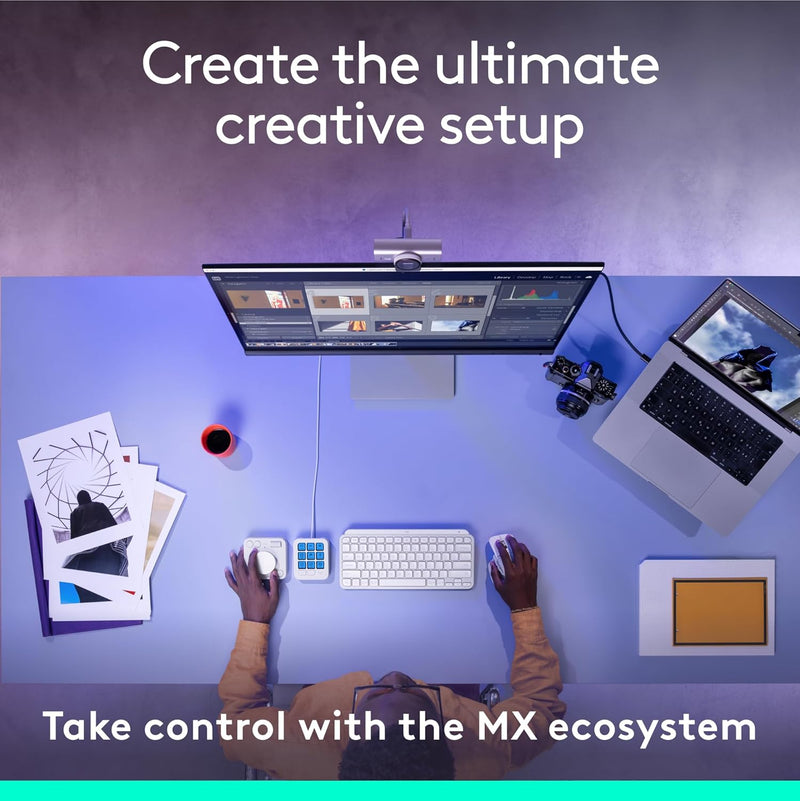 Logitech MX Creative Console - 9 Customizable LCD Keys, Control Dial for Graphic Design, Video Editing, Control Adobe, Zoom, Spotify and more - Pale Grey, With 3-months Adobe Creative Cloud membership