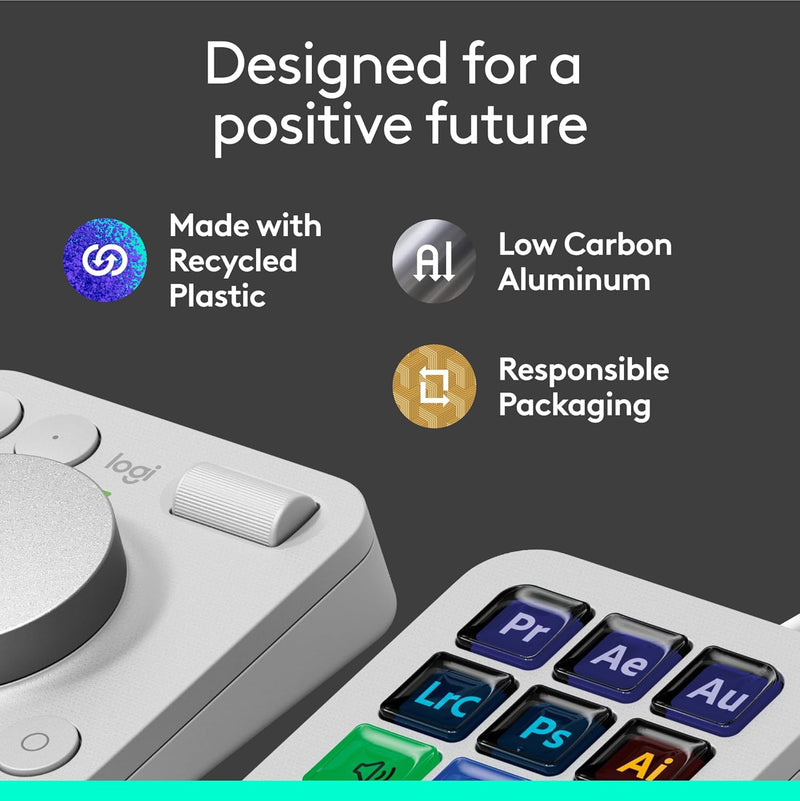 Logitech MX Creative Console - 9 Customizable LCD Keys, Control Dial for Graphic Design, Video Editing, Control Adobe, Zoom, Spotify and more - Pale Grey, With 3-months Adobe Creative Cloud membership