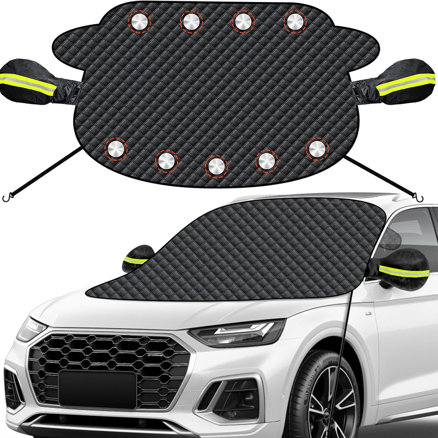 Windshield Snow Cover - Windshield Cover for Snow - Magnetic Car Windshield Cover for Ice and Snow - Frost Shield with 9 Magnets and Side Wing Mirror Cover - Water Resistant Car Windshield Protection - PuriLite