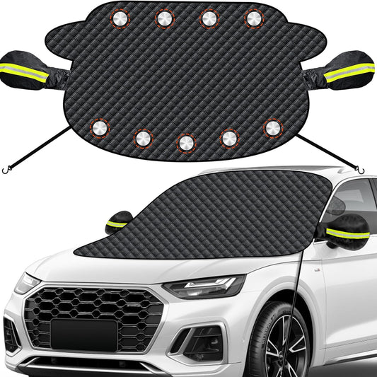 Windshield Snow Cover - Windshield Cover for Snow - Magnetic Car Windshield Cover for Ice and Snow - Frost Shield with 9 Magnets and Side Wing Mirror Cover - Water Resistant Car Windshield Protection - PuriLite