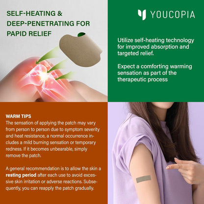 YOUCOPIA Knee Pain Relief Patches: 36 Count Natural Herbal Relieving Paste for Long Lasting Muscle and Joint Relief - Mugwort Arthritis Heat Patches Kit