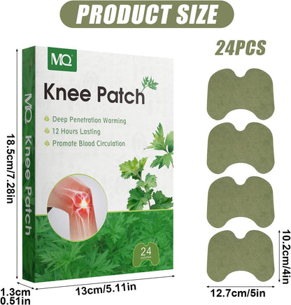 24PCS Knee Patches, Natural Warm Knee Patch Mugwort Pain Relief Patches Herbal Heat Therapy Patches for Knee Back Shoulder Pain Relief 12-Hour Warmth with Aged Mugwort Breathable & Reusable