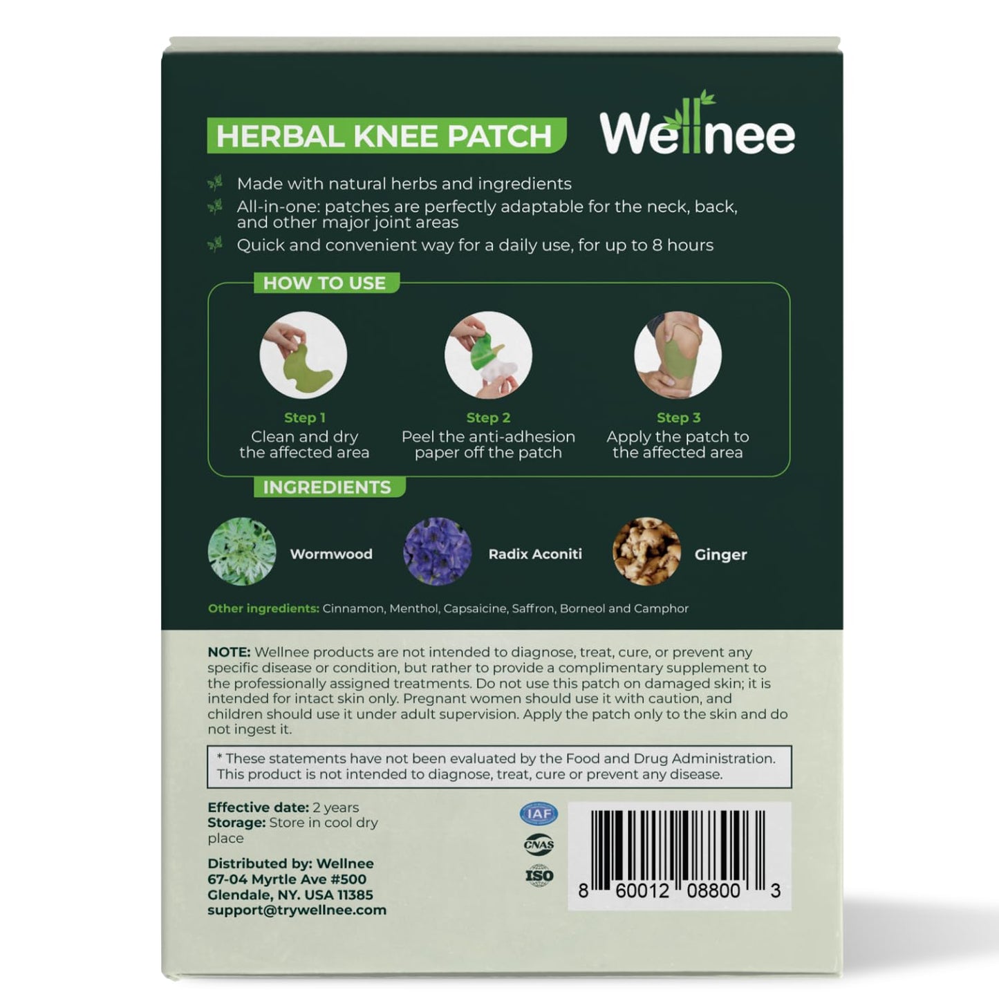 Original Wellnee Herbal Knee Patch - Wellknee Plaster for Knee su, Back Pain, Lower Back Pain, Neck Pain, Shoulders Pain, Muscle Pain - Adhesive Heat Patches Made with Natural Herbs (10 Pads)