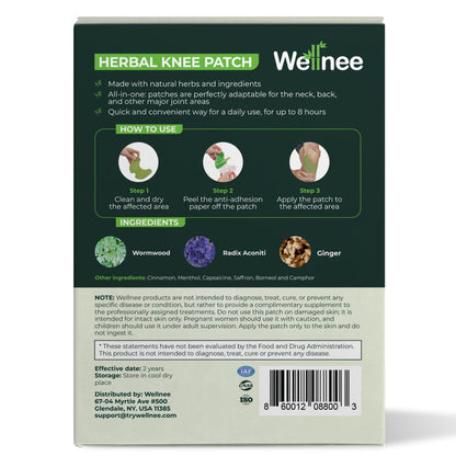 Original Wellnee Herbal Knee Patch - Wellknee Plaster for Knee su, Back Pain, Lower Back Pain, Neck Pain, Shoulders Pain, Muscle Pain - Adhesive Heat Patches Made with Natural Herbs (10 Pads)