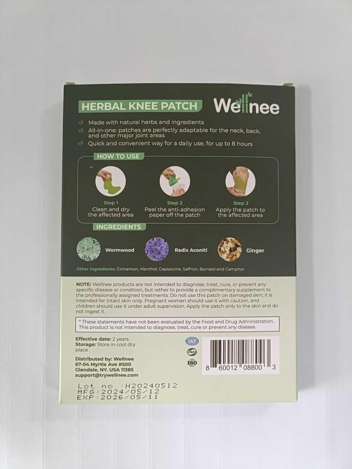 Original Wellnee Herbal Knee Patch - Wellknee Plaster for Knee su, Back Pain, Lower Back Pain, Neck Pain, Shoulders Pain, Muscle Pain - Adhesive Heat Patches Made with Natural Herbs (10 Pads)