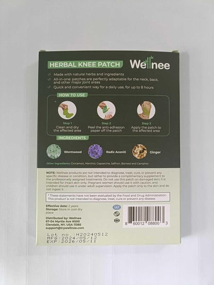 Original Wellnee Herbal Knee Patch - Wellknee Plaster for Knee su, Back Pain, Lower Back Pain, Neck Pain, Shoulders Pain, Muscle Pain - Adhesive Heat Patches Made with Natural Herbs (10 Pads)