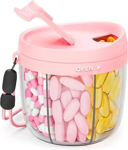 AUVON Cute Pill Organizer with 7 Large Compartments, Portable Pill Box 7 Day with Wide Opening for Easy Use, Travel Pill Container for Medications, Vitamins, Fish Oils, Supplements