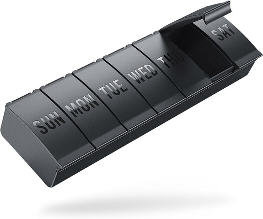 Barhon Pill Organizer Large, Weekly Pills Organizer Pill Box, Medicine Pill Organizers Travel, 7 Day Pill Case for Big Vitamin Supplements Fish Oil, Black