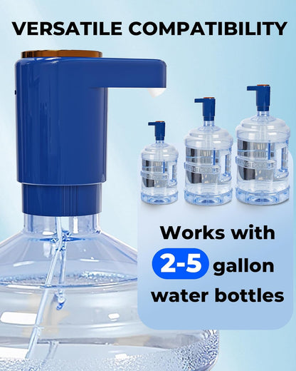 Water Dispenser, Portable Electric Water Bottle Pump Rechargeable for 5 Gallon Bottles, USB-C Charging for Home Kitchen Room Camping, Blue