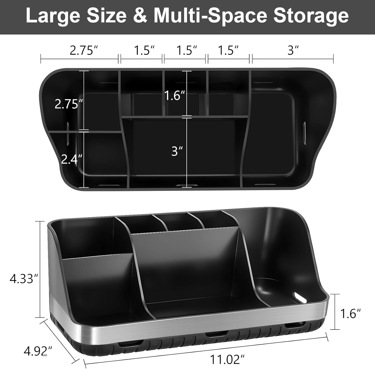 Black 7-Slot Bathroom Toothbrush Holder with Drainage and Ventilation, 2-Tier Countertop Organizer for Electric Toothbrush and Toothpaste - PuriLite