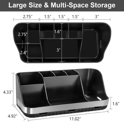Black 7-Slot Bathroom Toothbrush Holder with Drainage and Ventilation, 2-Tier Countertop Organizer for Electric Toothbrush and Toothpaste - PuriLite