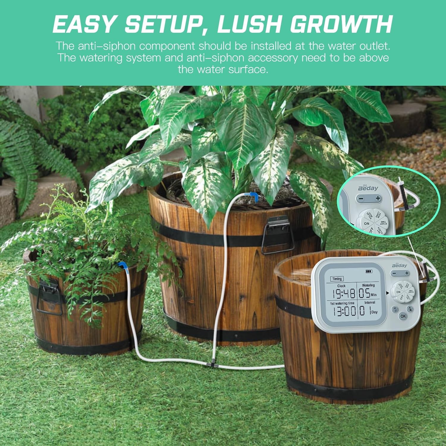 Automatic Drip Irrigation Kit - Automatic Plant Waterer - Drip Irrigation System - Self Watering System for 15 Potted Plants - Programmable Water Timer with Smart Humidity Detection - PuriLite