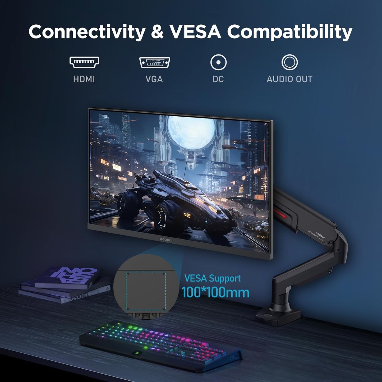 KOORUI 24 inch Computer Monitor,FHD (1920 x 1080) 100Hz 99% sRGB 1000:1,AdaptiveSync,PC Desktop Monitors for Computer,HDMI/VGA Port, 100 x 100 mm VESA Mountable,Visioncare,Black