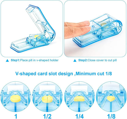 Qeedee Pill Slicer 2 Pack, Pill Cutter for Small or Large Pills, Tablet Splitter Portable Pill Splitter for Vitamins or Pills Cutting, Blue and Black