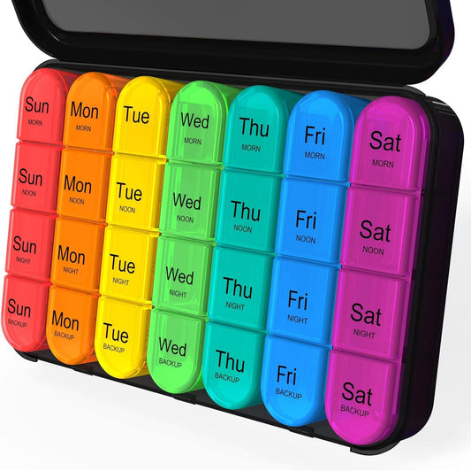 Weekly Pill Organizer 4 Times a Day, Travel Pill Case, Large Medicine Organizer 7 Day, Daviky Daily Box Container with 28 Compartments to Hold Vitamins, Medication