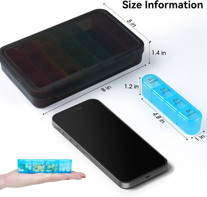 Weekly Pill Organizer 4 Times a Day, Travel Pill Case, Large Medicine Organizer 7 Day, Daviky Daily Box Container with 28 Compartments to Hold Vitamins, Medication