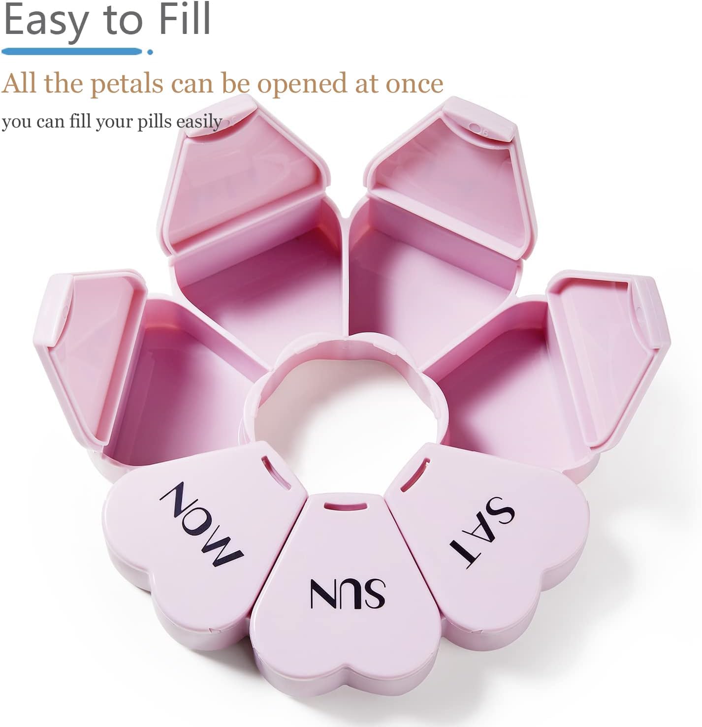 MOLN HYMY Cute Weekly Pill Organizer 7 Day, Large Vitamin Case Once Daily, Floral Pill Container for Fish Oil/Medication/Supplements (Purple Pink)