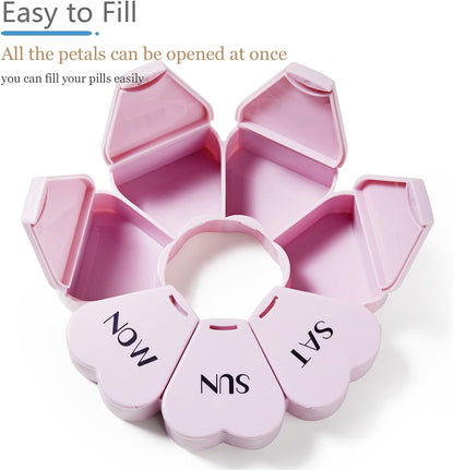 MOLN HYMY Cute Weekly Pill Organizer 7 Day, Large Vitamin Case Once Daily, Floral Pill Container for Fish Oil/Medication/Supplements (Purple Pink)