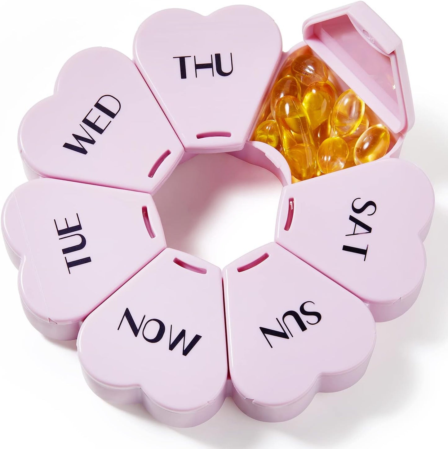 MOLN HYMY Cute Weekly Pill Organizer 7 Day, Large Vitamin Case Once Daily, Floral Pill Container for Fish Oil/Medication/Supplements (Purple Pink)
