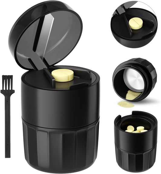 Renmingfed 3-in-1 Pill Crusher Pill Cutter with Storage Box，Pill Grinder with Stainless Steel Grinding Pestle, Pill Crusher Fine Powder, Pill Crushers for Elderly and Pets