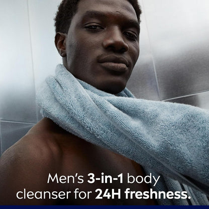 NIVEA MEN Cool Kick Body Wash | 3-in-1 Men Shower Gel (Body, Face & Hair), 3x500mL