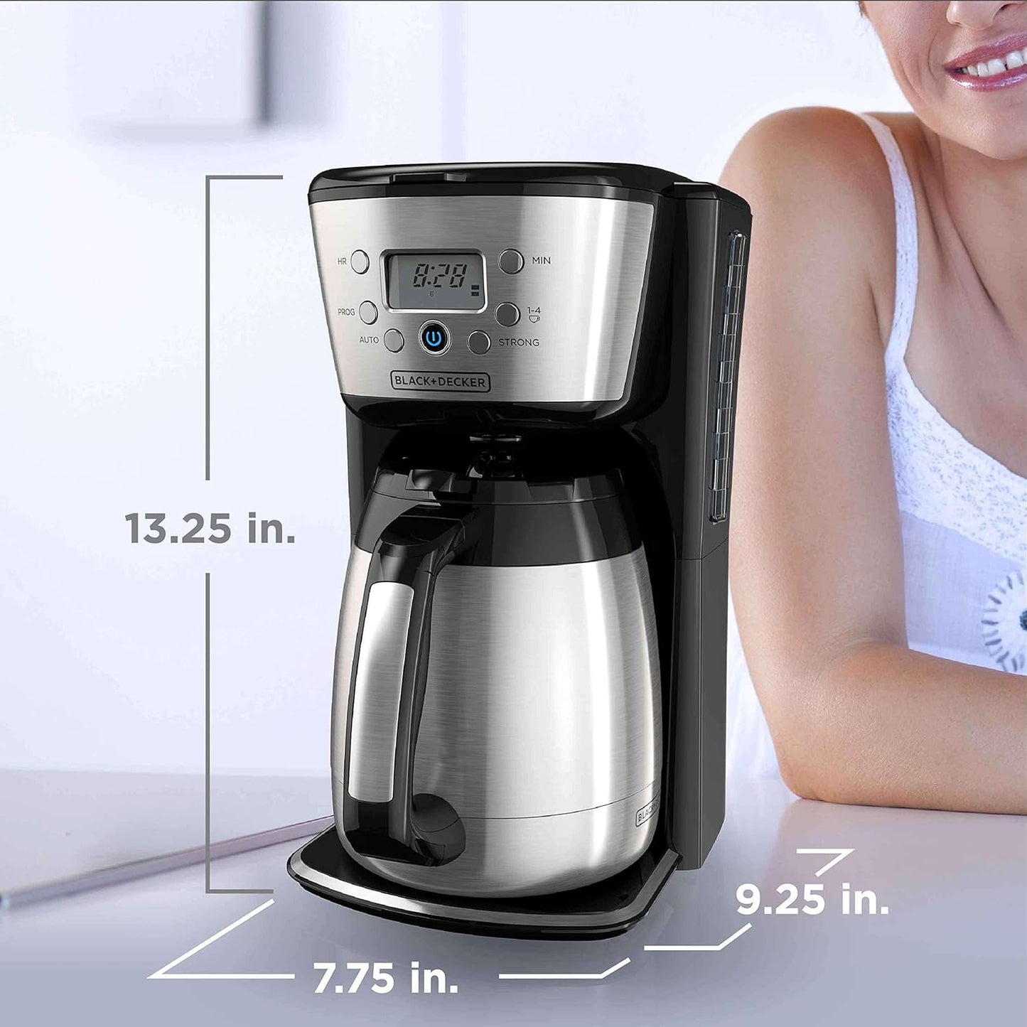 BLACK+DECKER Thermal Coffee Maker, 12 Cup, Programmable, Digital Controls, Black and Silver, CM2036SC