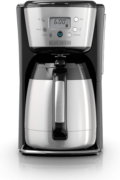 BLACK+DECKER Thermal Coffee Maker, 12 Cup, Programmable, Digital Controls, Black and Silver, CM2036SC