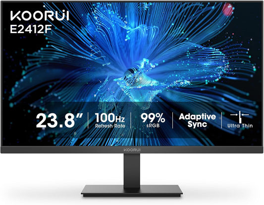 KOORUI 24 inch Computer Monitor,FHD (1920 x 1080) 100Hz 99% sRGB 1000:1,AdaptiveSync,PC Desktop Monitors for Computer,HDMI/VGA Port, 100 x 100 mm VESA Mountable,Visioncare,Black