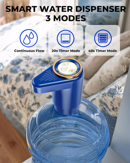 Water Dispenser, Portable Electric Water Bottle Pump Rechargeable for 5 Gallon Bottles, USB-C Charging for Home Kitchen Room Camping, Blue