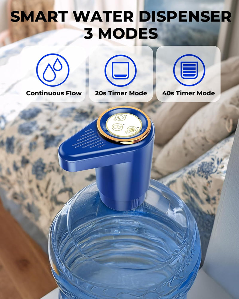 Water Dispenser, Portable Electric Water Bottle Pump Rechargeable for 5 Gallon Bottles, USB-C Charging for Home Kitchen Room Camping, Blue