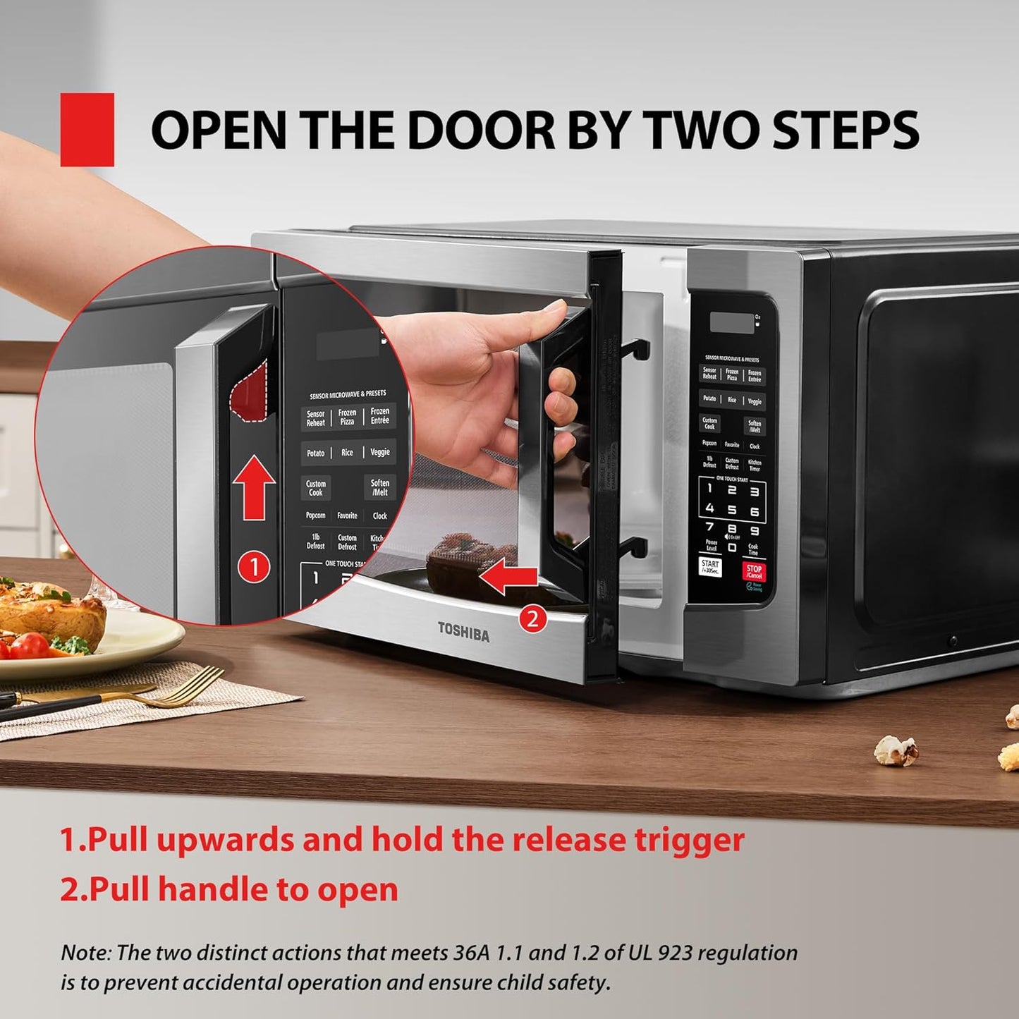 TOSHIBA ML-EM31P(SS)/CA Microwave Oven with Smart Sensor, Easy Clean Interior, ECO Mode, and Sound On/Off, 1.2 Cu. ft, Stainless Steel
