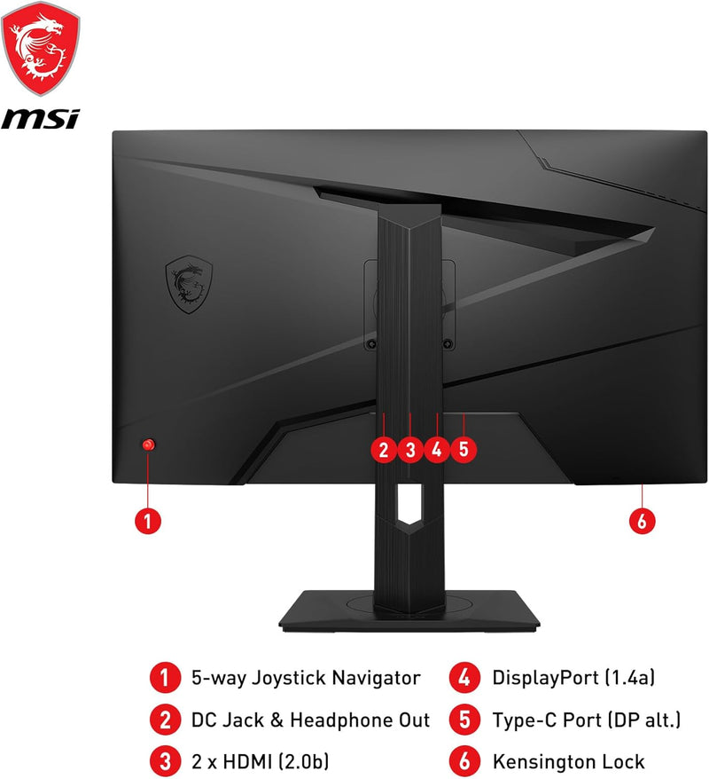 MSI G274QPX, 27" Gaming Monitor, 2560 x 1440 (QHD), Rapid IPS, 1ms, 240Hz, G-Sync Compatible, HDR 400, HDMI, Displayport, Tilt, Swivel, Height Adjustable, Pivot,Black