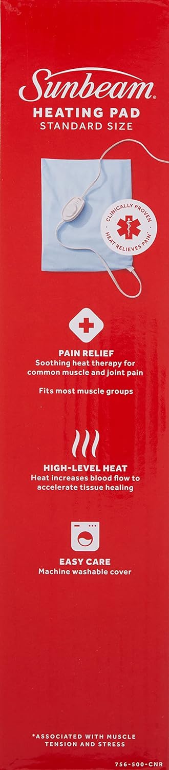 Sunbeam Heating Pad with Arthritis Controller - Neck & Shoulder Electric Heating Pad for Targeted Pain Relief, 3 Heat Settings, Machine Washable, 12 x 15 inch