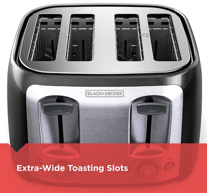 BLACK+DECKER Toaster 4 Slice, Classic Oval, Black with Stainless Steel Accents, TR1478BD