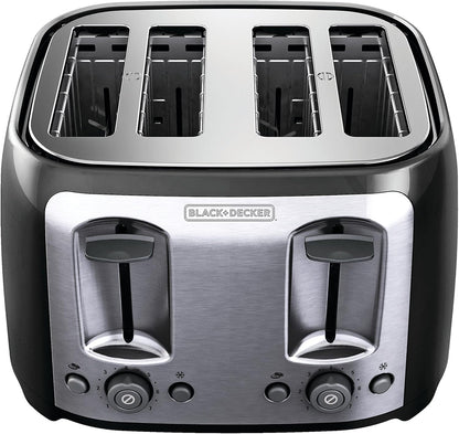 BLACK+DECKER Toaster 4 Slice, Classic Oval, Black with Stainless Steel Accents, TR1478BD