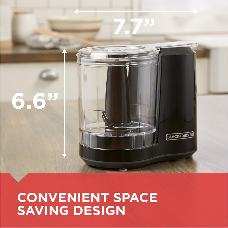 Black+Decker HC300BC Black + Decker 3-Cup Food Processor, One Touch Pulse, Dishwasher Safe Parts, 3-Cup, Black